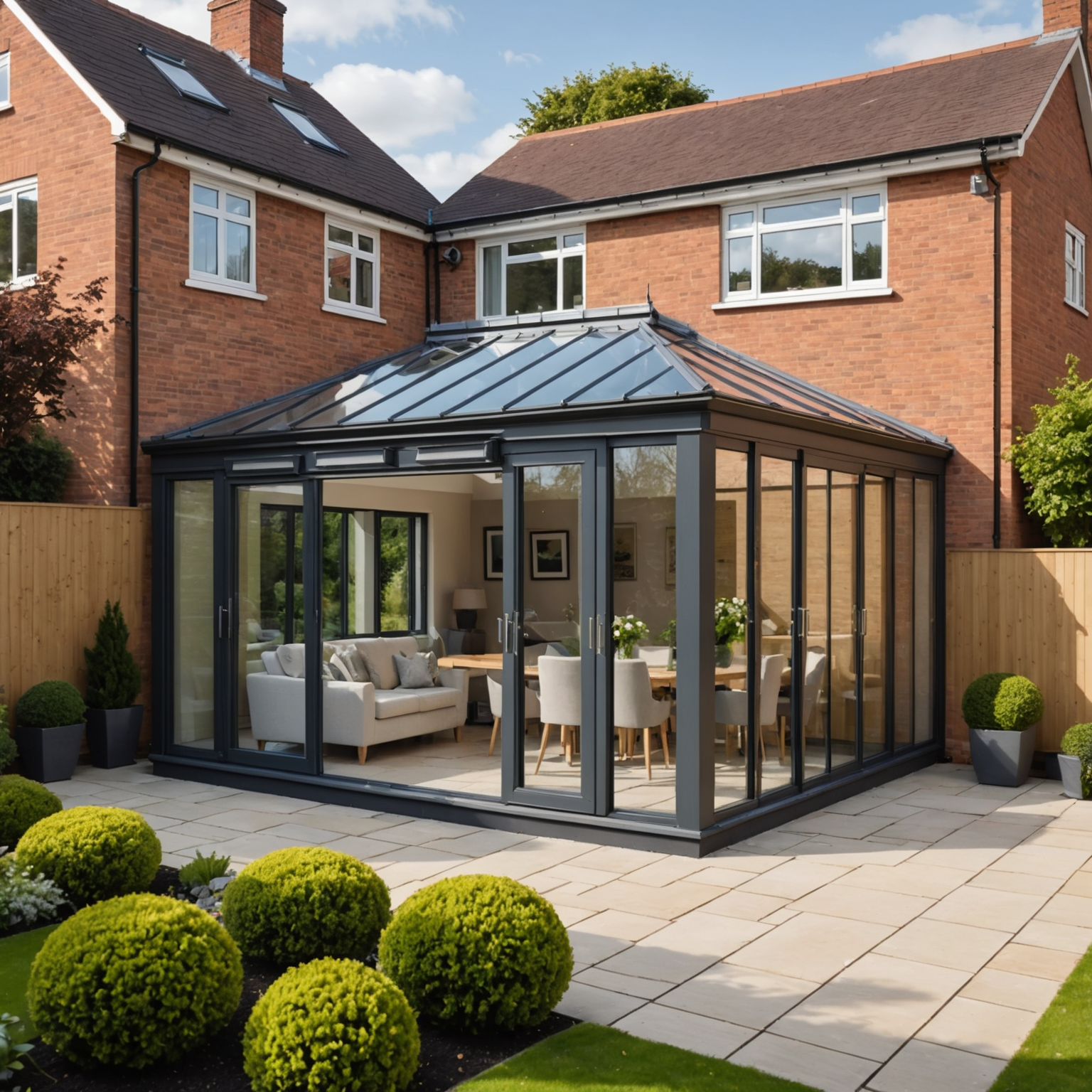 A warm roof conservatory blending seamlessly with the home's architecture