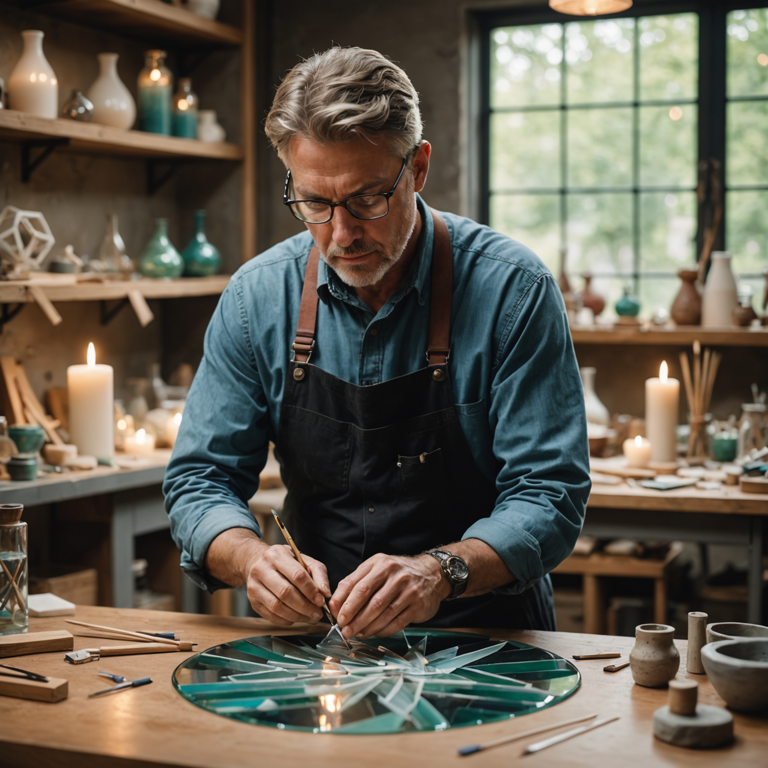 An artisan carefully crafting a memorial glass piece